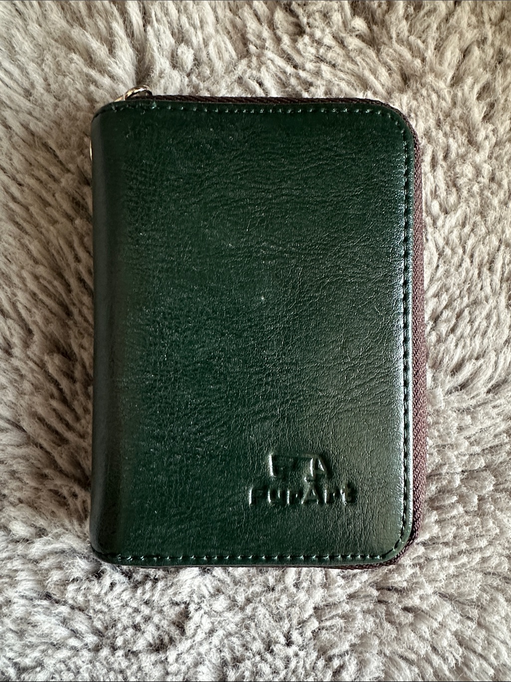 Dark Green Leather Zip Card Wallet
